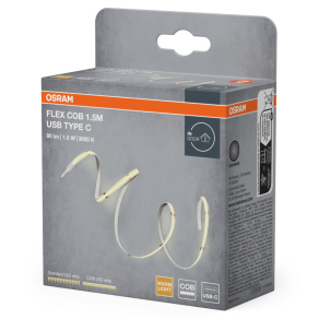   Osram Flex COB USB Type C – Hajlítható melegfehér LED szalag, homogén fényű COB technológiával, 1,5 méter hosszú, USB-C csatlakozóval, 830-as színhőmérséklet