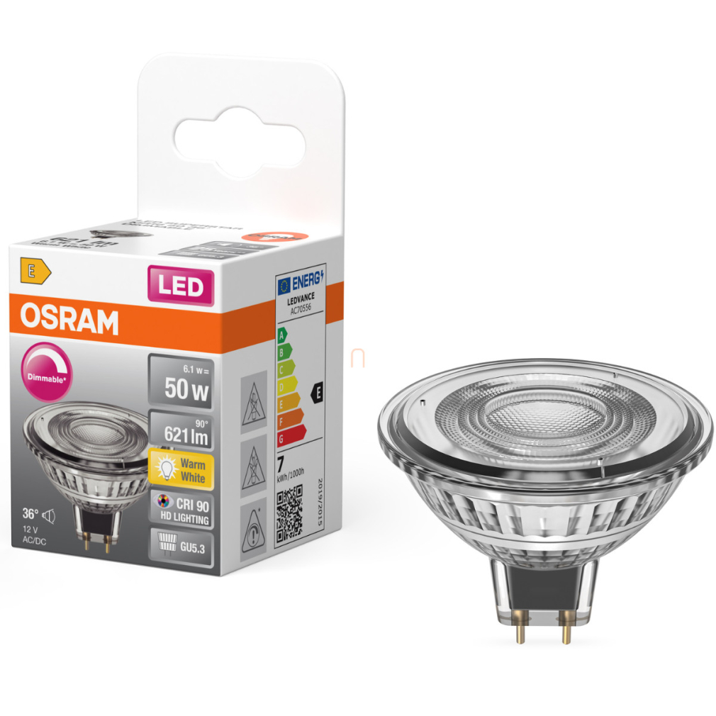Osram GU5.3 LED 6,1W, 621 lm, 2700 K, melegfehér, dimmelhető, áttetsző üveg-50 W izzó helyett - Star Spot MR16