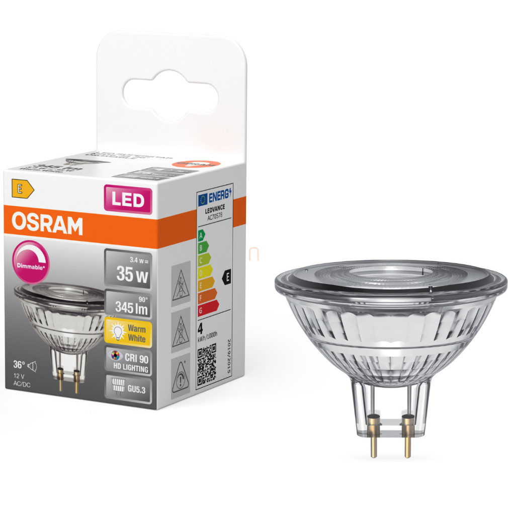 Osram GU5.3 LED 3,4W, 345 lm, 2700 K, melegfehér, dimmelhető, áttetsző üveg-35 W izzó helyett - Star Spot MR16