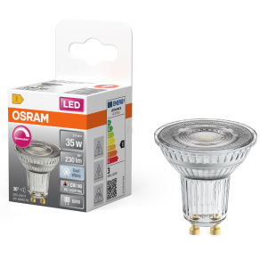   Osram GU10 LED 2,4W, 230 lm, 4000 K, hidegfehér, dimmelhető, áttetsző üveg-35 W izzó helyett - Superstar Spot PAR16