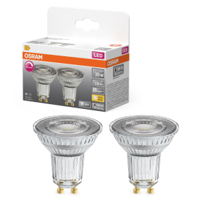   Osram GU10 LED 2,4W, 230 lm, 2700 K, melegfehér, dimmelhető, áttetsző üveg-35 W izzó helyett, 2 darabos - Superstar Spot PAR16
