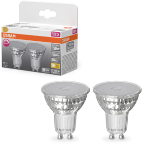   Osram GU10 LED 3,7W, 350 lm, 2700 K, melegfehér, dimmelhető, áttetsző üveg-50 W izzó helyett, 2 darabos - Superstar Spot PAR16