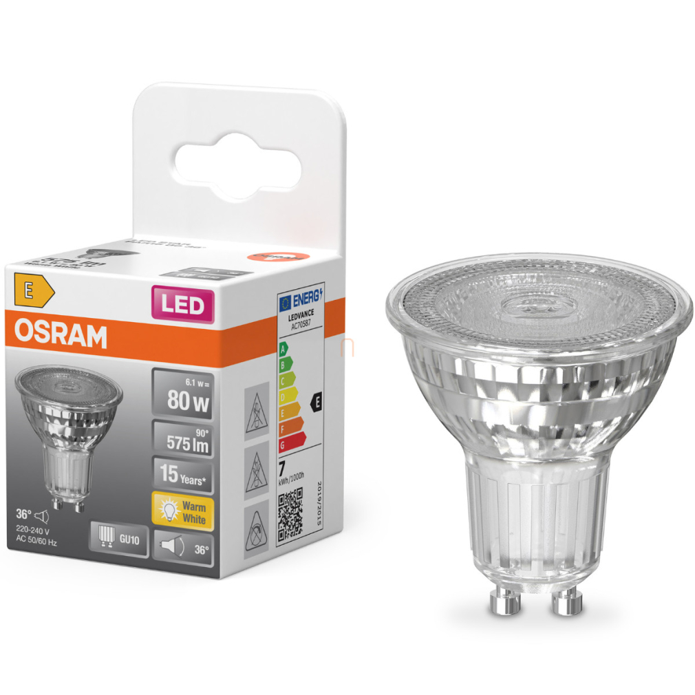 Osram GU10 LED 6,1W, 575 lm, 2700 K, melegfehér, áttetsző üveg-80 W izzó helyett - Star Spot PAR16