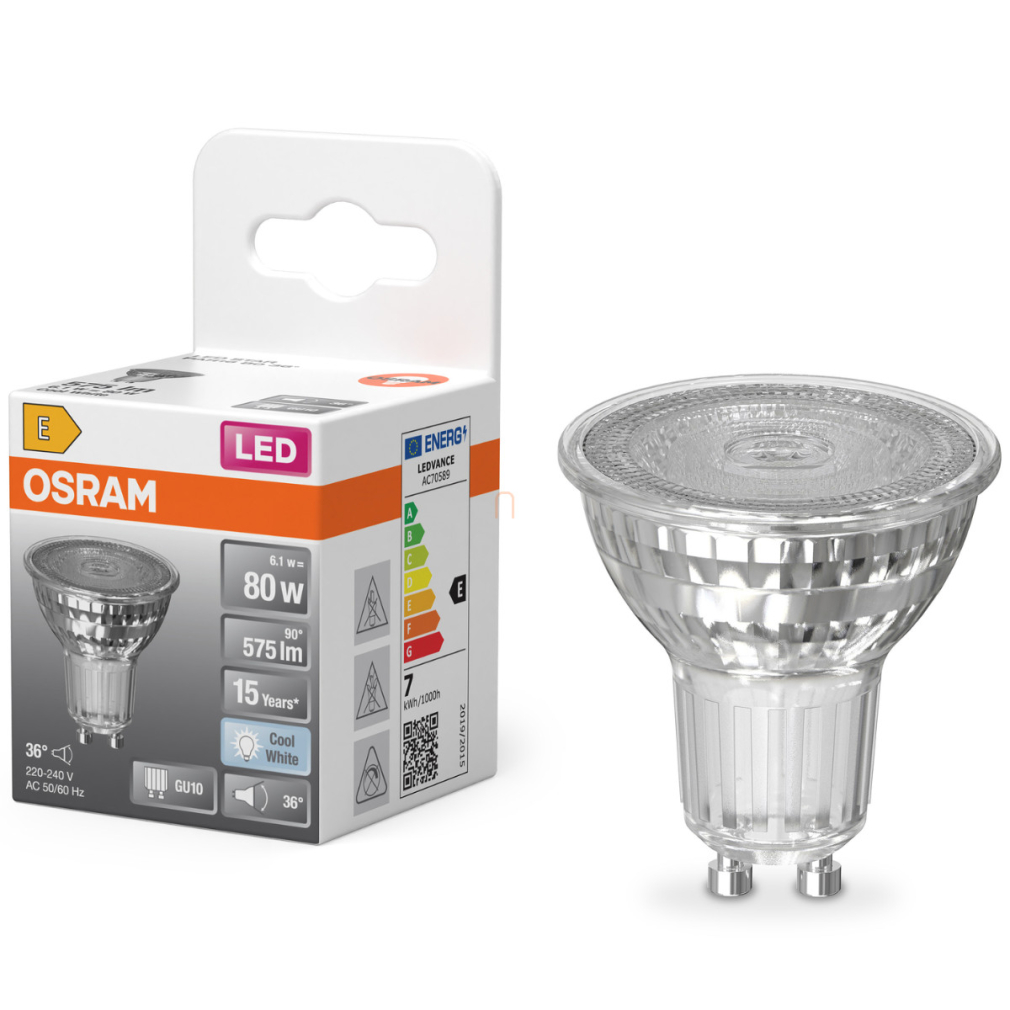 Osram GU10 LED 6,1W, 575 lm, 4000 K, hidegfehér, áttetsző üveg-80 W izzó helyett - Star Spot PAR16