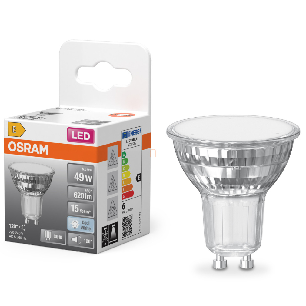 Osram GU10 LED 5,6W, 620 lm, 4000 K, hidegfehér, áttetsző üveg-50 W izzó helyett - Star Spot PAR16