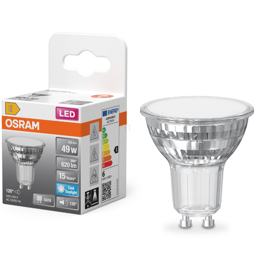 Osram GU10 LED 5,6W, 620 lm, 6500 K, daylight, áttetsző üveg-50 W izzó helyett - Star Spot PAR16