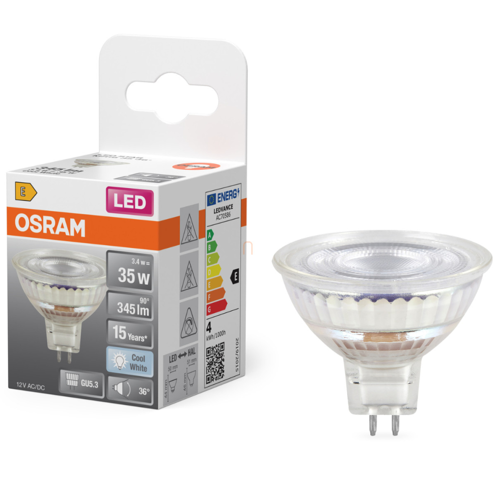 Osram GU5.3 LED 3,4W, 345 lm, 4000 K, hidegfehér, áttetsző üveg-35 W izzó helyett - Star Spot MR16