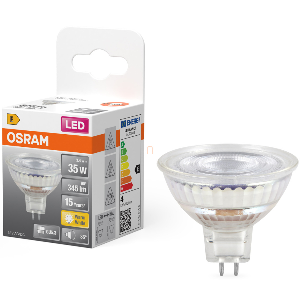 Osram GU5.3 LED 3,4W, 345 lm, 2700 K, melegfehér, áttetsző üveg-35 W izzó helyett - Star Spot MR16