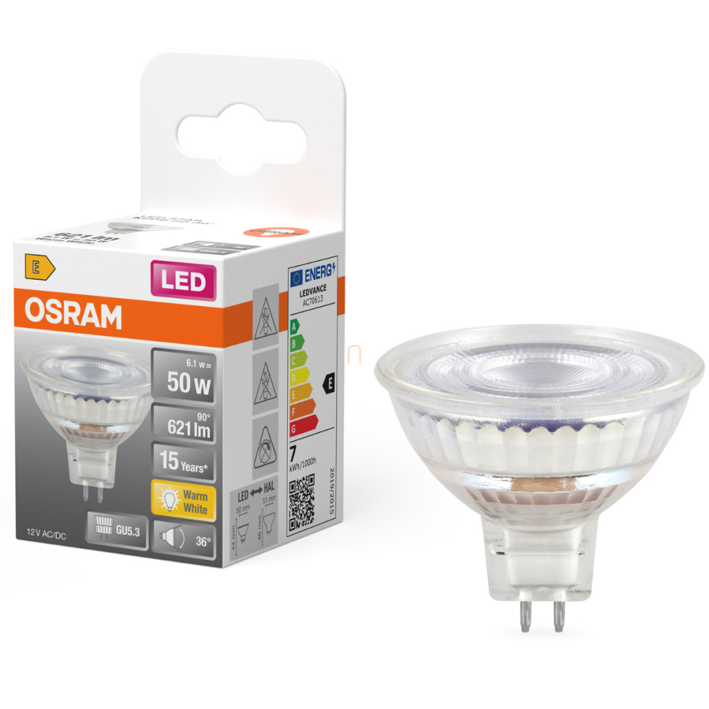 Osram GU5.3 LED 6,1W, 621 lm, 2700 K, melegfehér, áttetsző üveg-50 W izzó helyett - Star Spot MR16