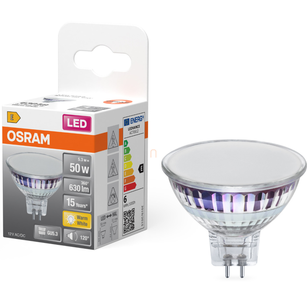 Osram GU5.3 LED 5,3W, 630 lm, 2700 K, melegfehér, áttetsző üveg-50 W izzó helyett - Star Spot MR16