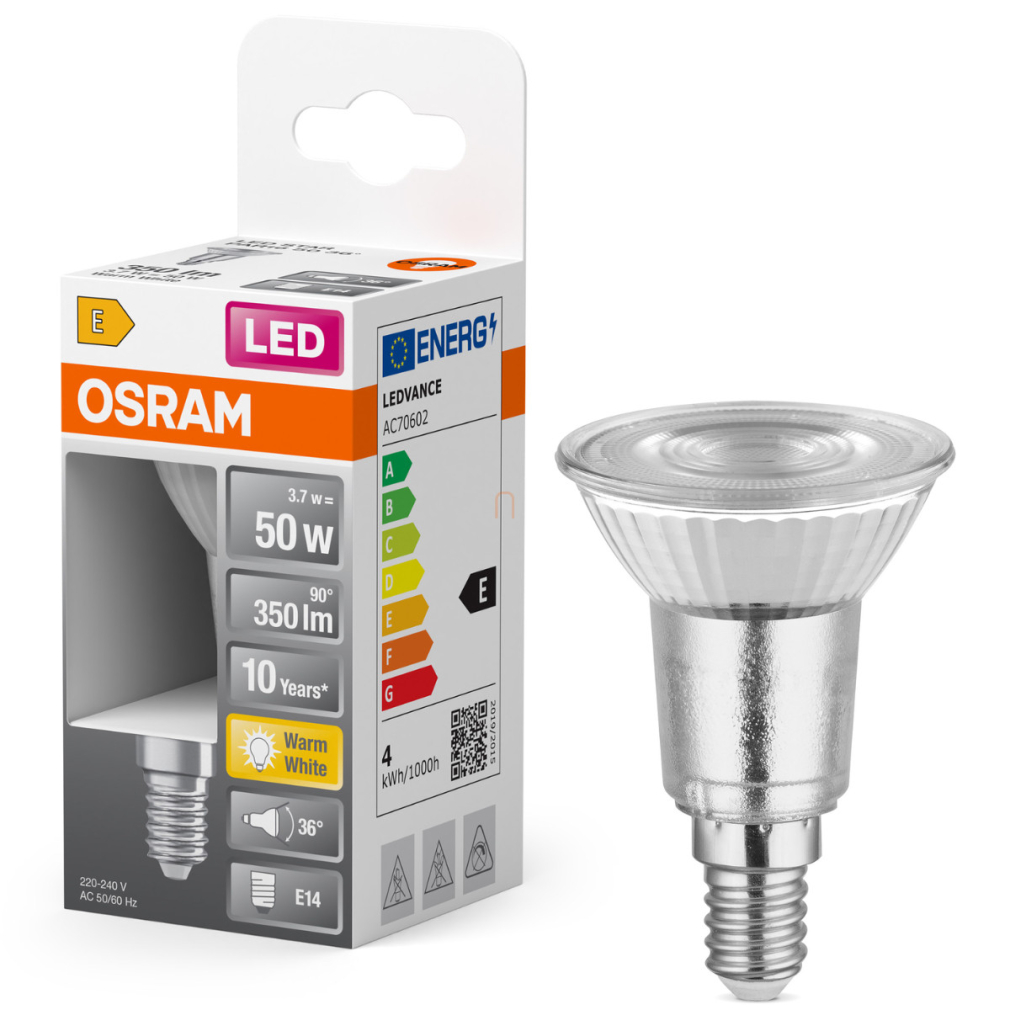 Osram E14 LED 3,7W, 350 lm, 2700 K, melegfehér, áttetsző üveg-50 W izzó helyett - Star Spot PAR16