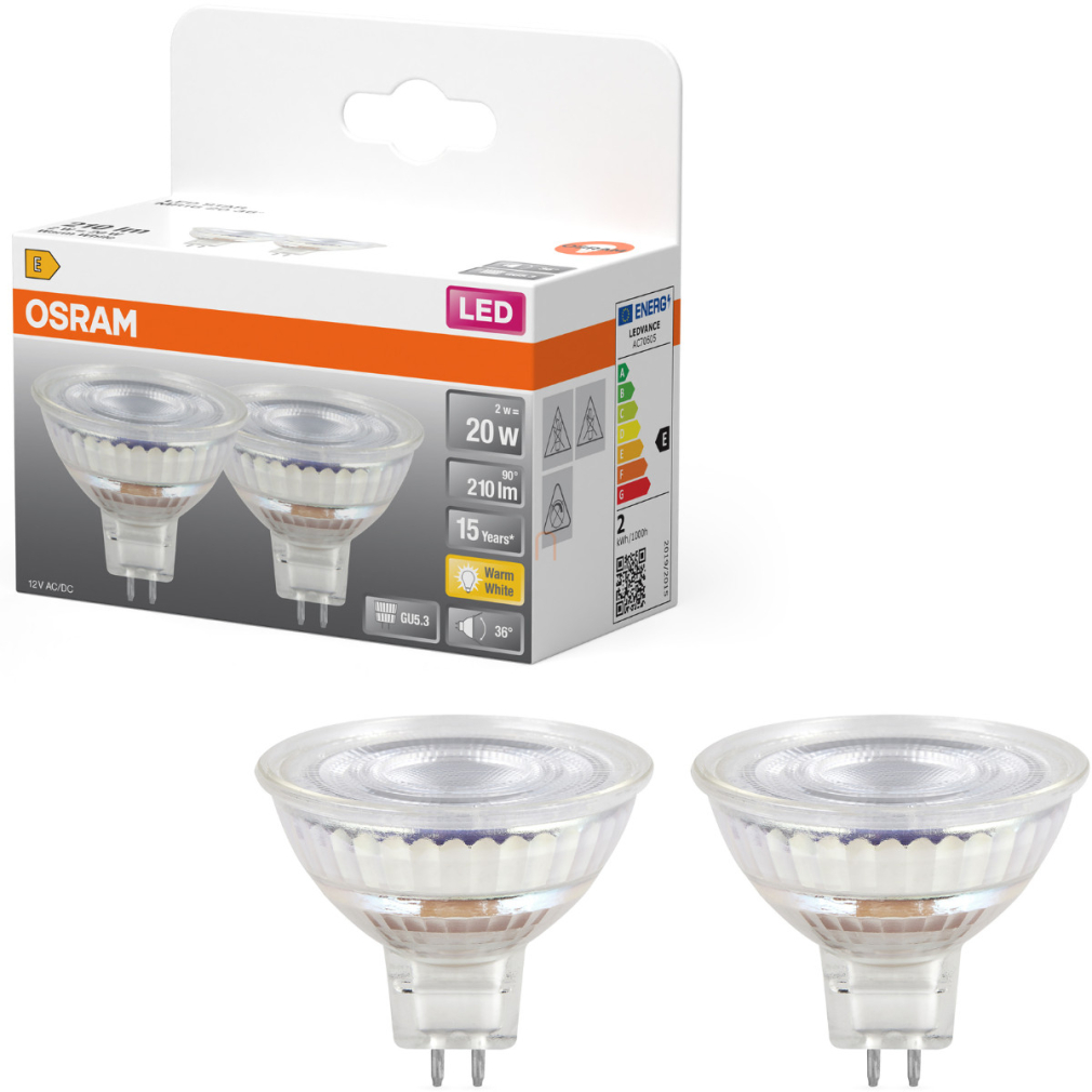 Osram GU5.3 LED 2W, 210 lm, 2700 K, melegfehér, áttetsző üveg-20 W izzó helyett, 2 darabos, 2 darabos - Star Spot MR16