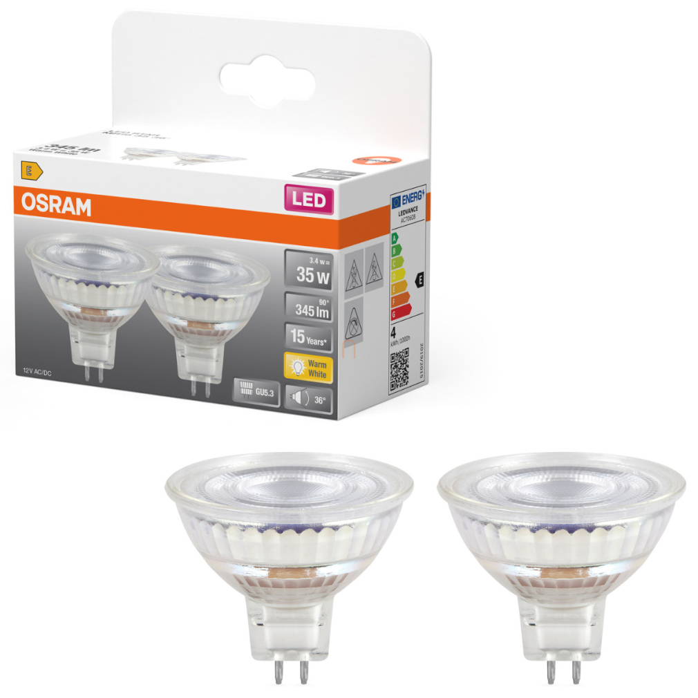 Osram GU5.3 LED 3,4W, 345 lm, 2700 K, melegfehér, áttetsző üveg-35 W izzó helyett, 2 darabos, 2 darabos - Star Spot MR16