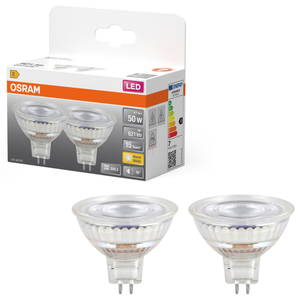Osram GU5.3 LED 6,1W, 621 lm, 2700 K, melegfehér, áttetsző üveg-50 W izzó helyett, 2 darabos, 2 darabos - Star Spot MR16