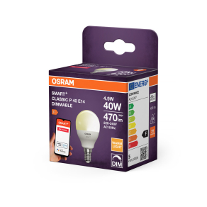   Osram Smart+ ZigBee E14 LED kisgömb, 4,9 W, 470 lm, 2700 K, dimmelhető