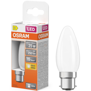   Osram B22d LED 1,8W, 250 lm, 2700 K, melegfehér, opál üveg-25 W izzó helyett - Star Classic B