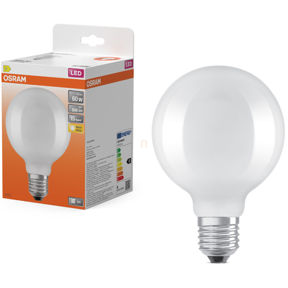 Osram E27 LED nagygömb, 5,9W, 806 lm, 2700 K, melegfehér, opál üveg-60 W izzó helyett - Star Classic Globe95 