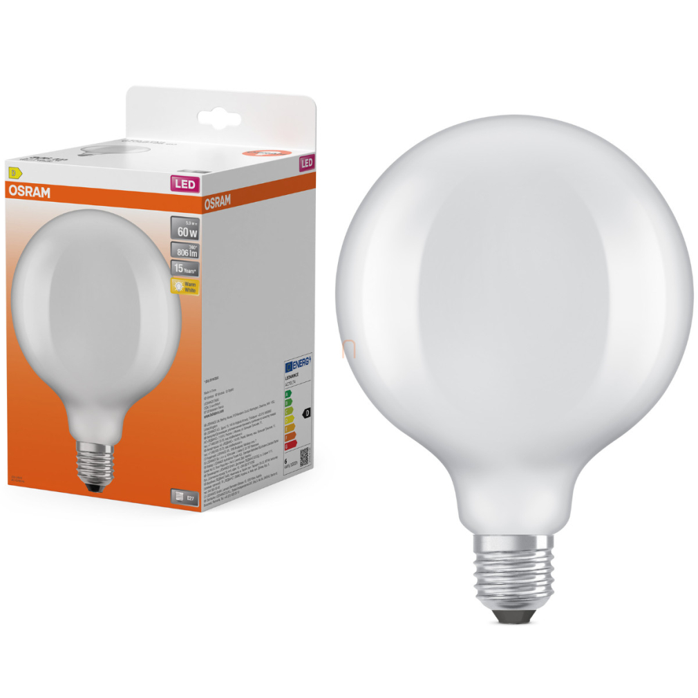Osram E27 LED nagygömb, 5,9W, 806 lm, 2700 K, melegfehér, opál üveg-60 W izzó helyett - Star Classic Globe125