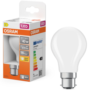   Osram B22d LED 3,4W, 470 lm, 2700 K, melegfehér, opál üveg-40 W izzó helyett - Star Classic A