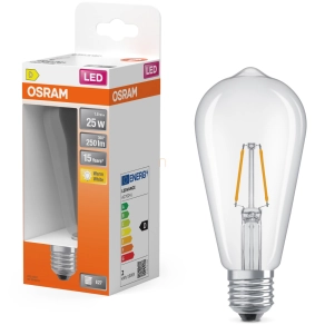   Osram E27 LED Edison filament, 1,8W, 250 lm, 2700 K, melegfehér, áttetsző üveg-25 W izzó helyett - Star Classic filament