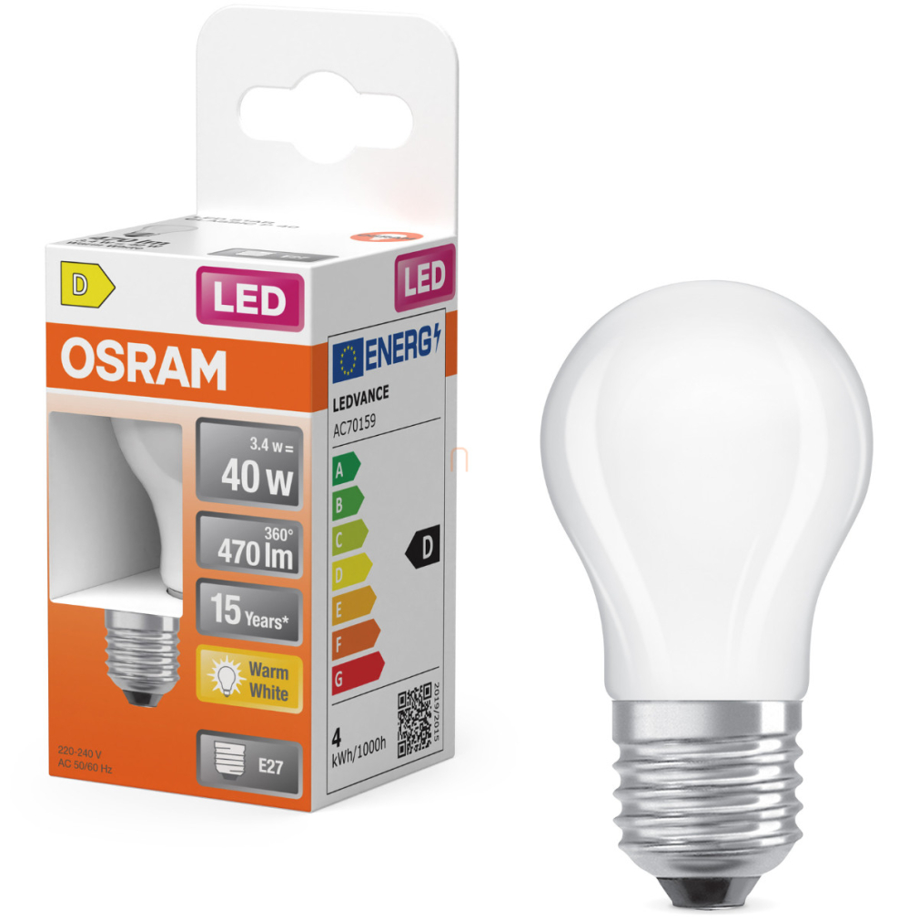 Osram E27 LED kisgömb, 3,4W, 470 lm, 2700 K, melegfehér, opál üveg-40 W izzó helyett - Superstar Classic P