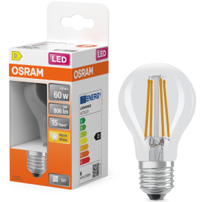   Osram E27 LED 5,9W, 806 lm, 2700 K, melegfehér, áttetsző üveg-60 W normál izzó helyett - Star Classic A filament