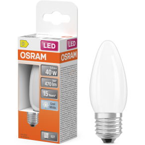   Osram E27 LED gyertya, 3,4W, 470 lm, 4000 K, hidegfehér, opál üveg-40 W izzó helyett - Star Classic B