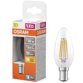   Osram B15d LED 3,4W, 470 lm, 2700 K, melegfehér, áttetsző üveg-40 W izzó helyett - Star Classic B filament