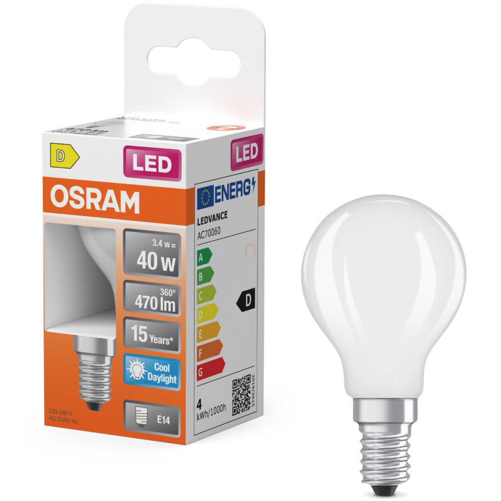 Osram E14 LED kisgömb, 3,4W, 470 lm, 6500 K, daylight, opál üveg-40 W izzó helyett - Superstar Classic P