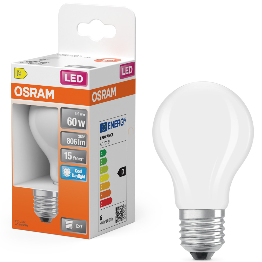 Osram E27 LED 5,9W, 806 lm, 6500 K, daylight, opál üveg-60 W normál izzó helyett - Star Classic A