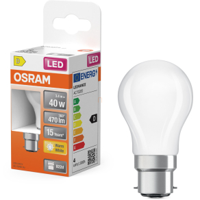   Osram B22d LED 3,4W, 470 lm, 2700 K, melegfehér, opál üveg-40 W izzó helyett - Superstar Classic P