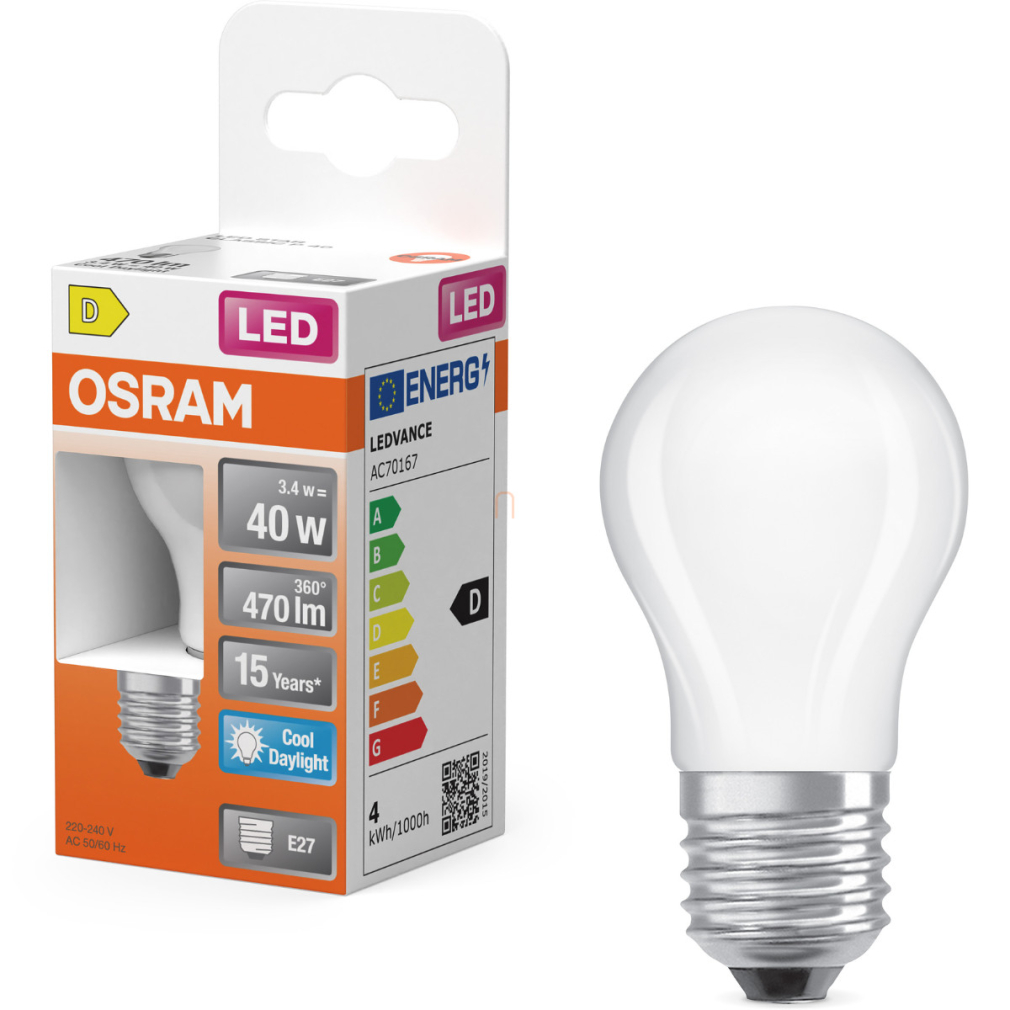 Osram E27 LED kisgömb, 3,4W, 470 lm, 6500 K, daylight, opál üveg-40 W izzó helyett - Superstar Classic P