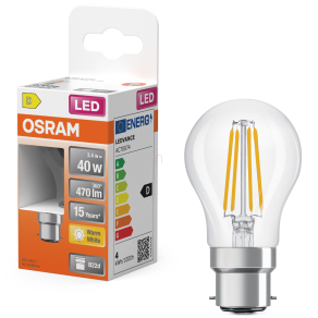   Osram B22d LED 3,4W, 470 lm, 2700 K, melegfehér, áttetsző üveg-40 W izzó helyett - Superstar Classic P filament