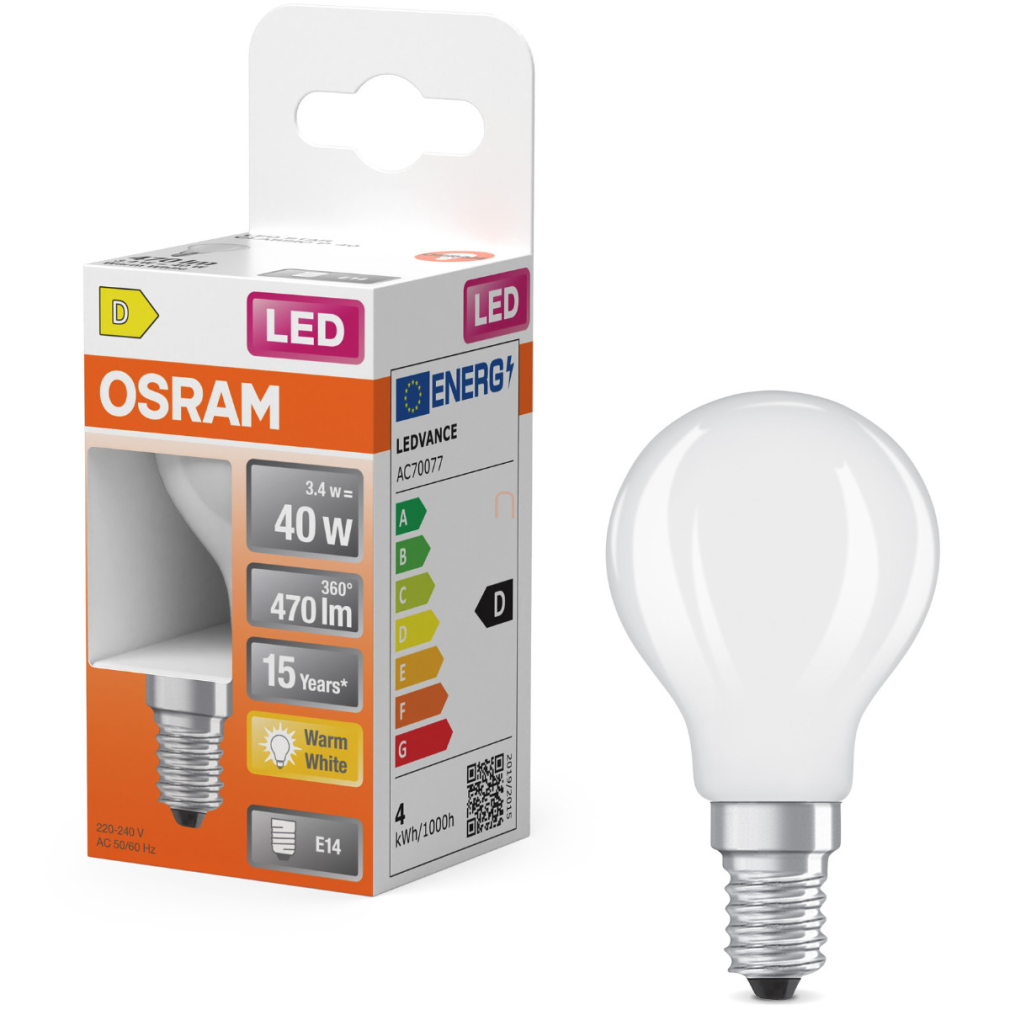 Osram E14 LED kisgömb, 3,4W, 470 lm, 2700 K, melegfehér, opál üveg-40 W izzó helyett - Superstar Classic P