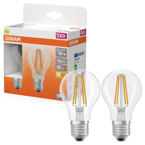   Osram E27 LED 5,9W, 806 lm, 2700 K, melegfehér, áttetsző üveg-60 W normál izzó helyett, 2 darabos - Star Classic A filament