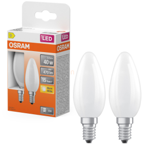   Osram E14 LED gyertya, 3,4W, 470 lm, 2700 K, melegfehér, opál üveg-40 W izzó helyett, 2 darabos - Star Classic B