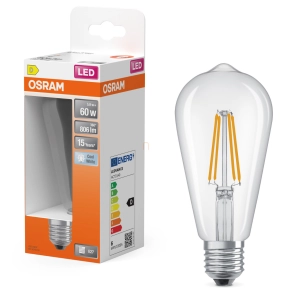   Osram E27 LED Edison filament, 5,9W, 806 lm, 4000 K, hidegfehér, áttetsző üveg-60 W izzó helyett - Star Classic filament