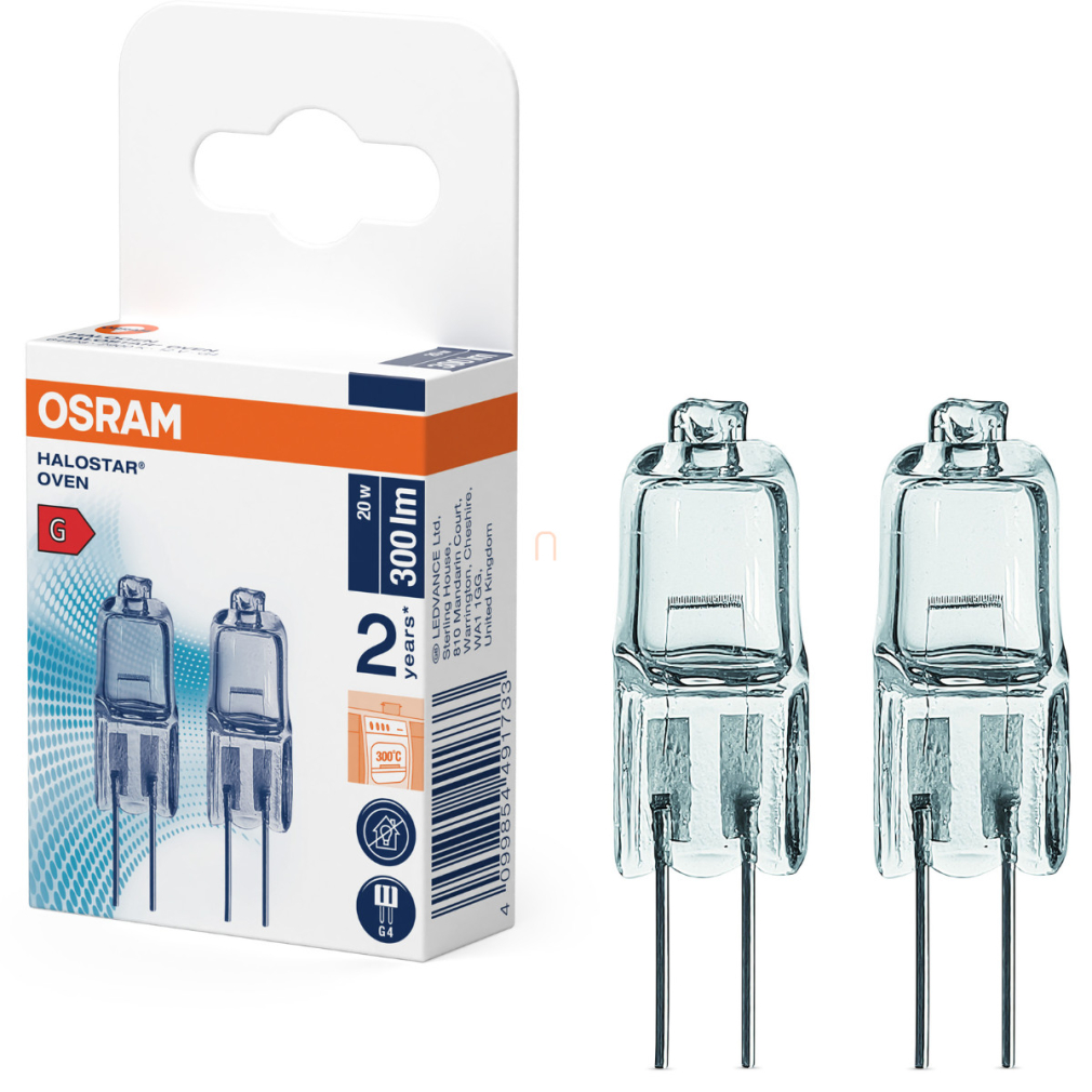 Osram G4 sütőizzó 20W, 300 lm, 2900 K, melegfehér, üveg-, 2 darabos - Oven 64428