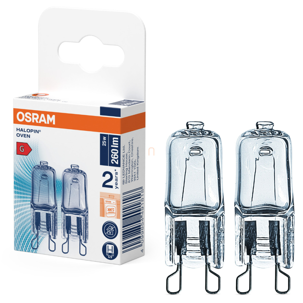 Osram G9 sütőizzó 25W, 260 lm, 2700 K, melegfehér, üveg, 2 darabos -Oven 66725 