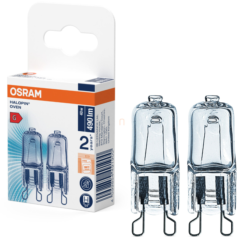 Osram G9 sütőizzó 40W, 490 lm, 2700 K, melegfehér, üveg, 2 darabos -Oven 66740