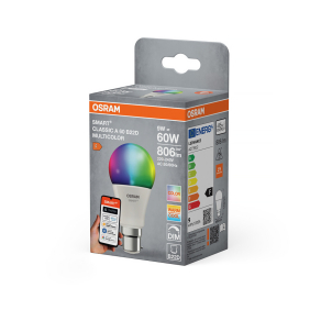   Osram Smart+ Matter Classic Multicolor B22d LED, 9 W, 806 lm, 2700-6500 K +RGB, dimmelhető