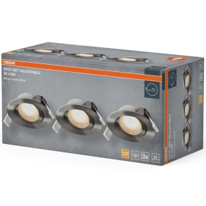   Osram Spot Set Recess Adjustable – LED süllyeszthető spotlámpa készlet 4.9W, 2700K melegfehér, 120° forgatható, szatén nikkel, IP20, 3db szett