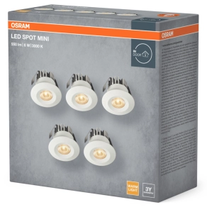  Osram LED Mini Spot Set 6W 830 120° White – 5 darab süllyeszthető mini spot lámpa, 480lm, melegfehér fény, 3000K, IP44, dimmelehető