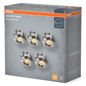   Osram LED Mini Spot Set 6W 830 120° Satin Nickel – Kompakt, süllyeszthető spotlámpa készlet 5db lámpával, melegfehér fény, IP44, mennyezeti szerelés