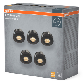   Osram LED Mini Spot Set 6W 830 120° Black – 5 db mini LED spotlámpa, melegfehér fény, süllyeszthető, IP44, 30000 óra élettartam, alumínium ház