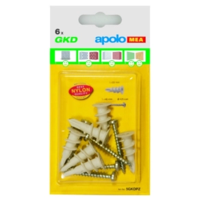   Apolo/Celo műanyag önfúró gipszkarton tipli + 4,5x40 facsavar 5GKDPZ6 6db/bliszter