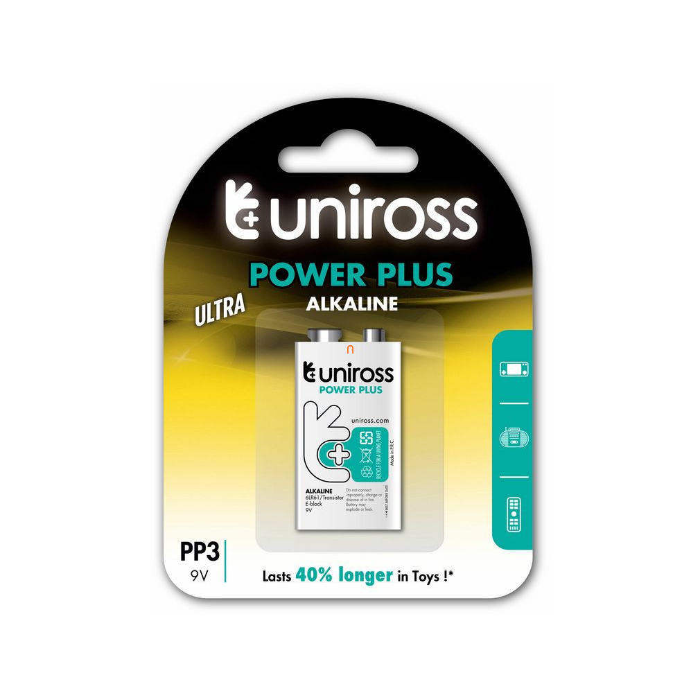 Uniross Alkáli 9V Elem (6LR61) B1, Power Plus