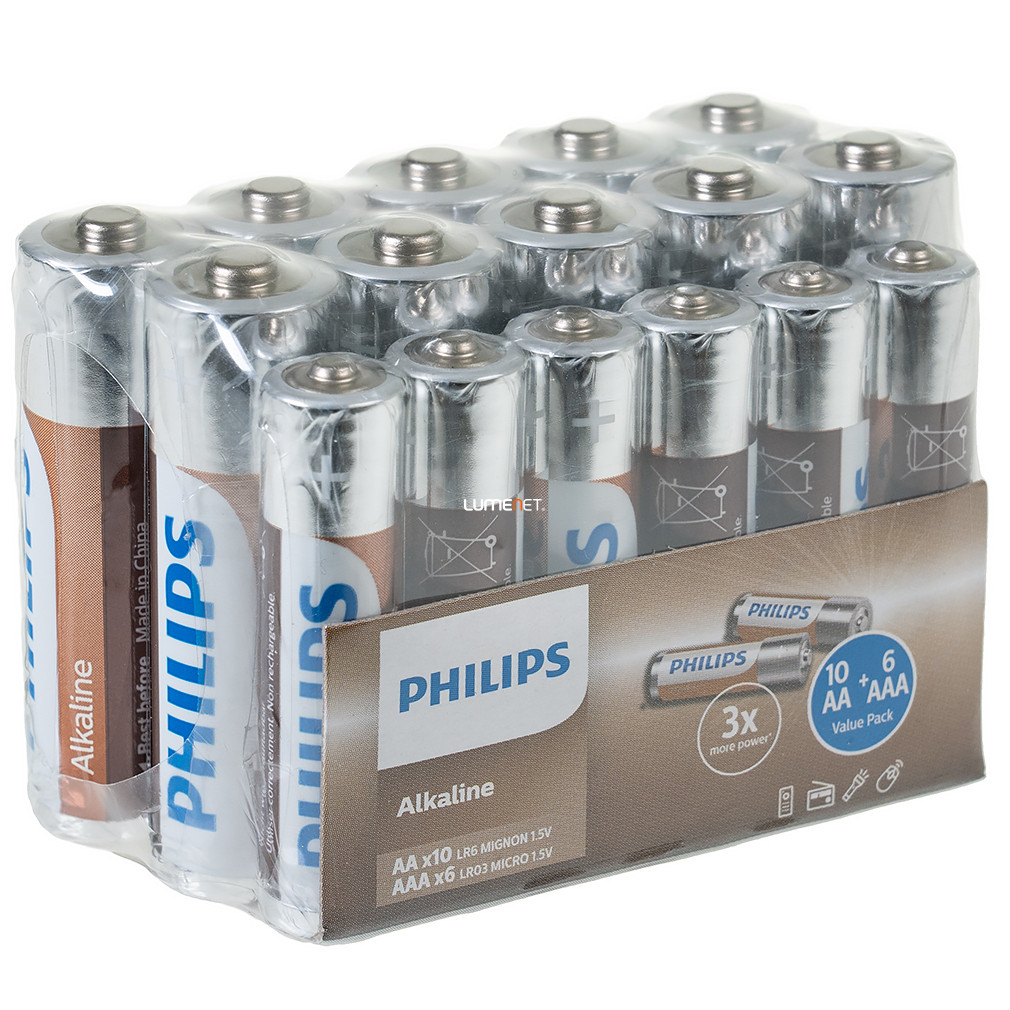 Philips Alkaline NRG 6xélettartam LR036A16F/10 10db AA + 6db AAA elem csomagban