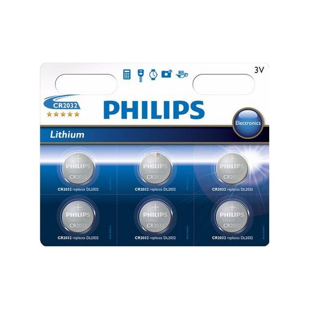 Philips Gombelem CR2032P6/01B Lithium 3V