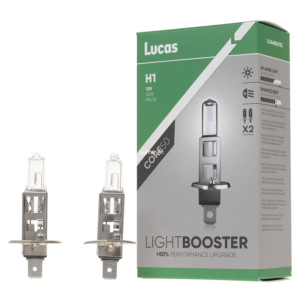 Lucas LightBooster Core H1 autóizzó 12V 55W, +50%, 2db/csomag